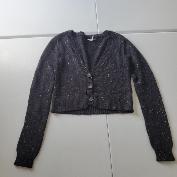 Y2K Whimsigoth Goth Girl Aeropostale Sweater Womens Small Sequin Button Cardigan - Picture 1 of 7